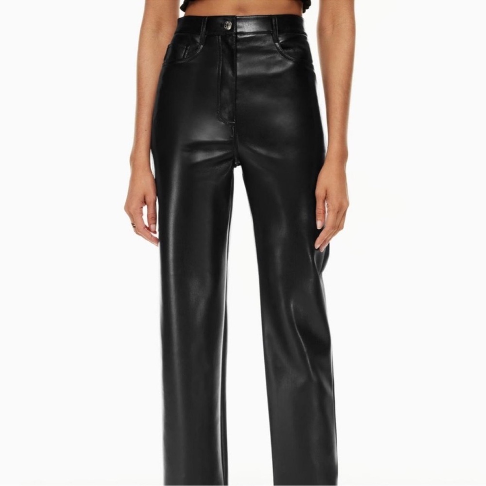 Aritzia Black Faux Leather Straight-Leg Pants